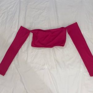 Hot Pink long sleeve crop top with off the shoulder sleeves. Size 4 (S)